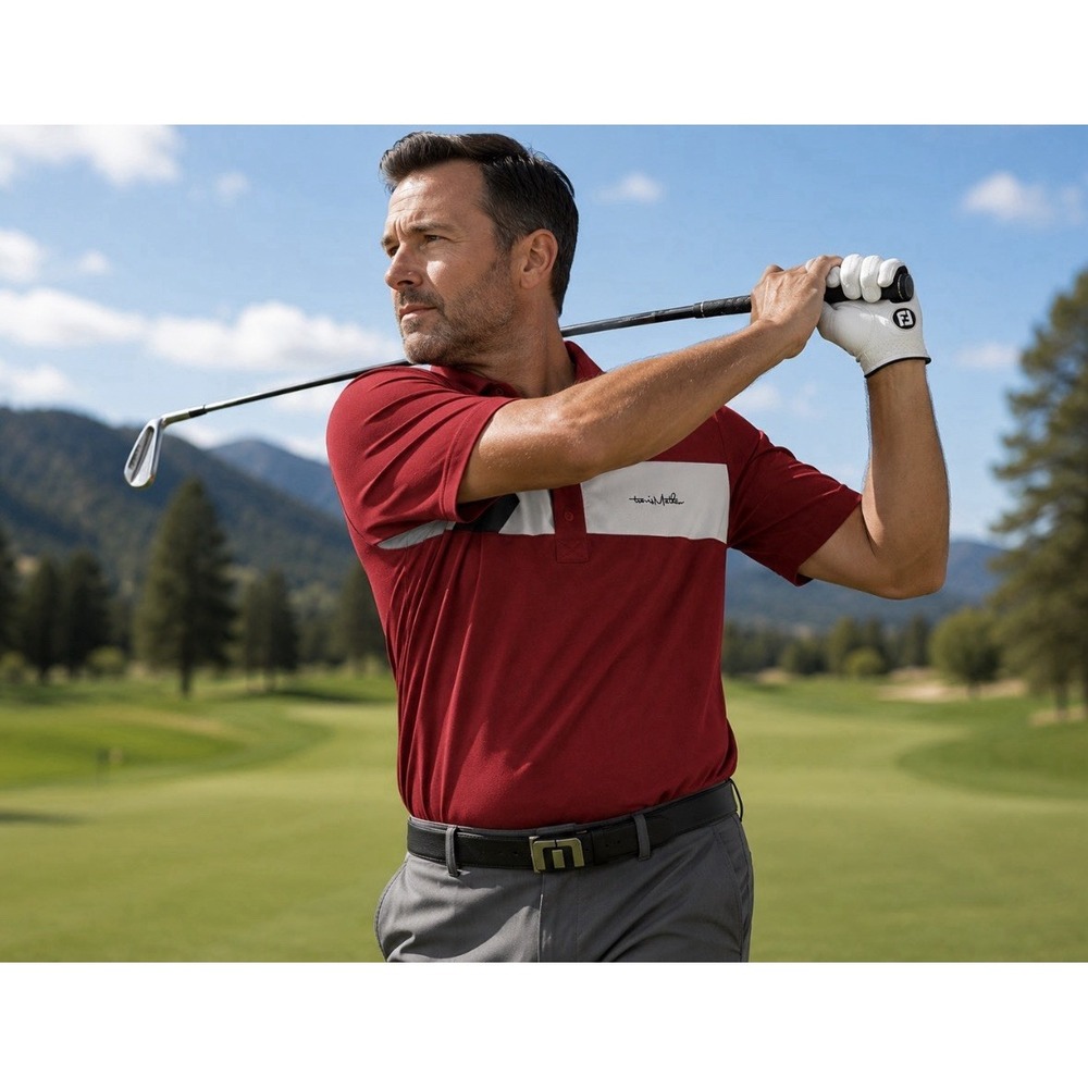 Travis Mathew Polo Golf Shirt Large‎ Red White Gray black Color Block